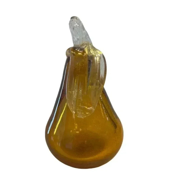Vintage Murano-style Art Blown Glass Paperweight Amber / Brown Pear Applied Stem - Picture 4 of 6